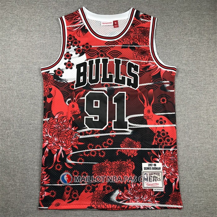Maillot Chicago Bulls Dennis Rodman NO 91 Mitchell & Ness Lunar New Year Rouge